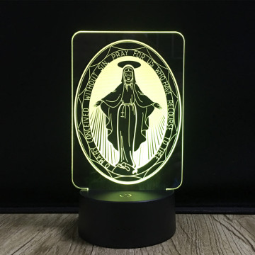 3D Illusion Blessed Virgin Mary Night Light Lamp - 7 Colors Gradual Changing Touch Switch USB Table Desk Lamp