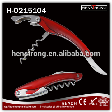 2015 Colorful Stainless Steel Plastic Handle Wine Opener with Bottle Opener