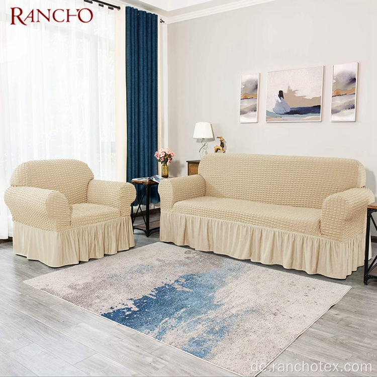 100% Polyester -Stretch -Schlupf -Cover -Sofa mit Rockabdeckung