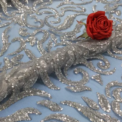 Vantage Gray Sequin Embroidery Tulle Lace