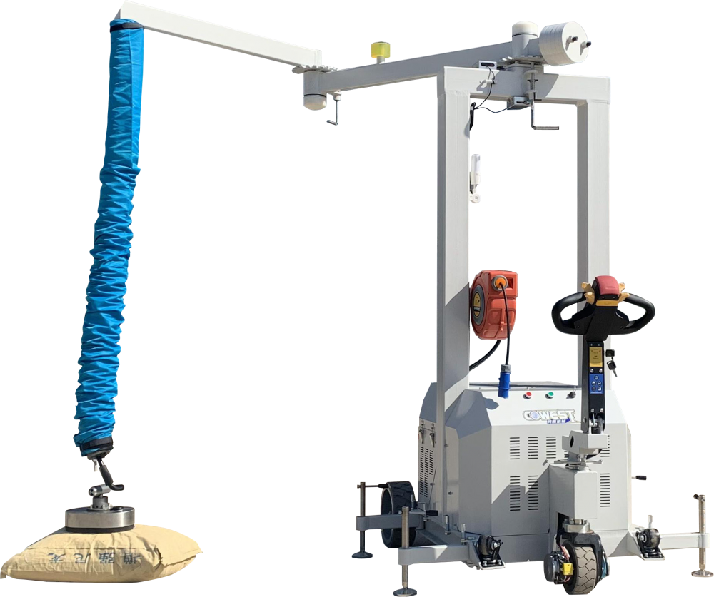 vacuum tube lifter with self-propelled folding crane