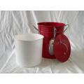 Red ice bucket with aluminum spatula and lid