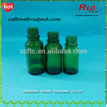 20ml, 15ml, 10ml glass bottle, small green glass essential oil bottle with white dropper cap,