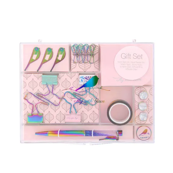 Custom Eco-Friendly Back to School Pink Leaf Stationery Gift Set