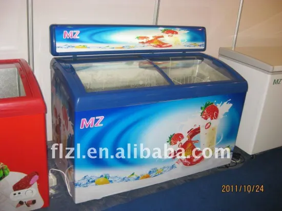 curved-glass door chest freezer