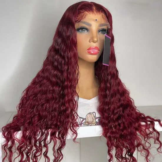 Cheap Curly Wave Raw Brazilian 100% Virgin Human Hair 99J Red Colored Hd Full Lace Front Wig Human Hair For Black Women