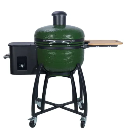 24inch Portable Trolley Outdoor Ceramic Grill Kamado Pellet Smoker BBQ Grill