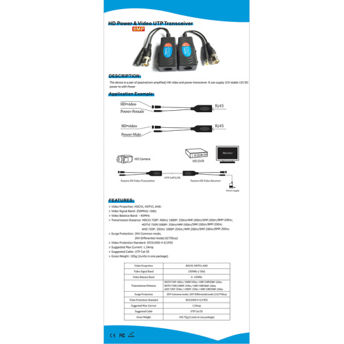 BNC to RJ45 Video Balun Converter Transceiver PV221