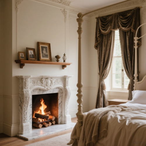 Classic White Marble Fireplace with Ornamental Floral