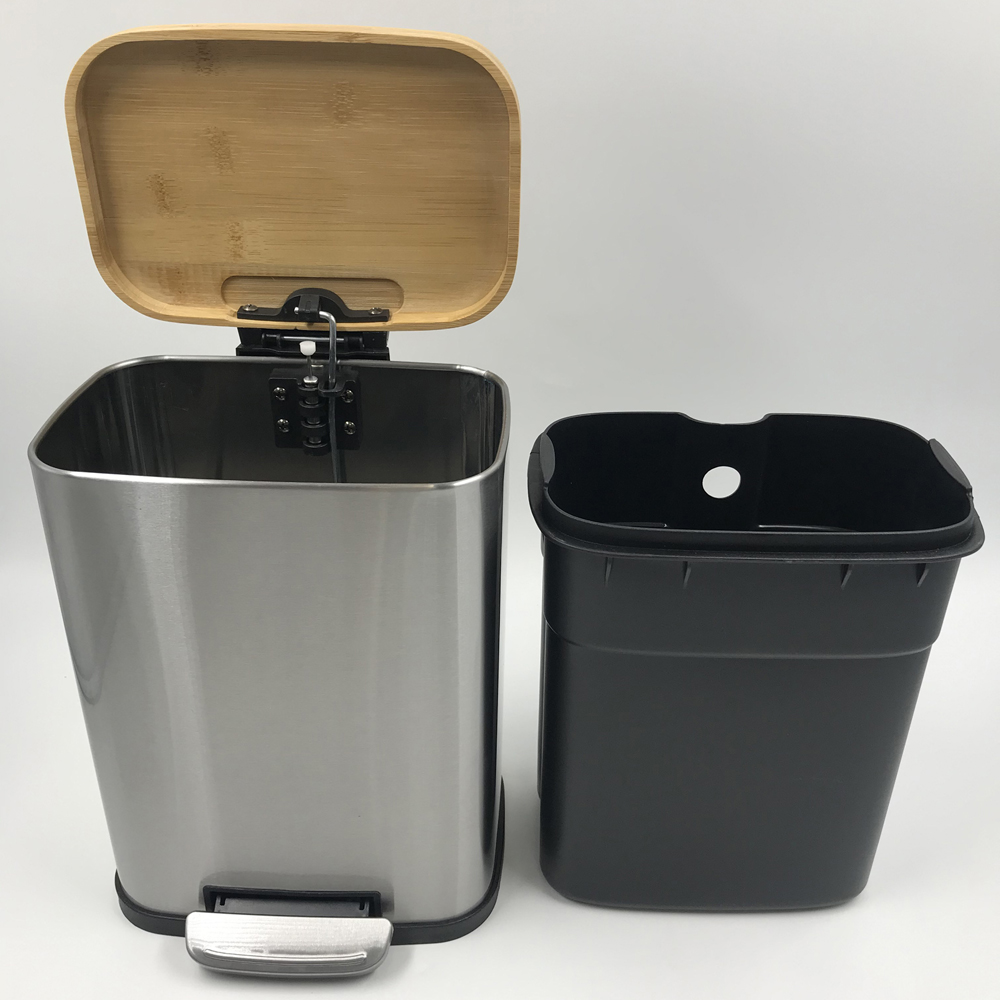 Stainless Steel Trash Can with Bamboo lid