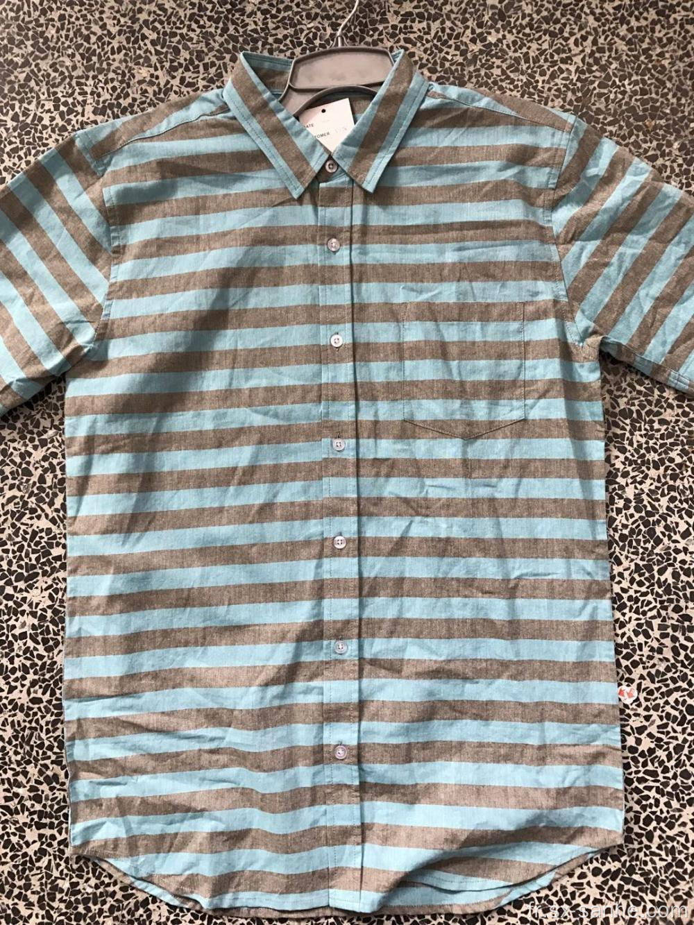 Chemise Homme Élégante En Coton Rayé Bleu Et Marron