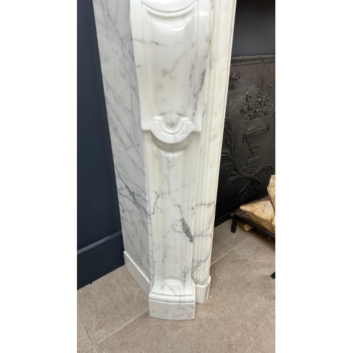 Custom White Marble Fireplace Mantel with Rococo Design