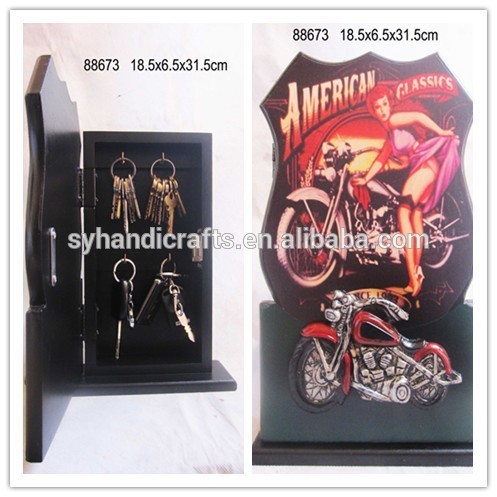 wood antique keep key box, decorative wall key box with motorcycle sign