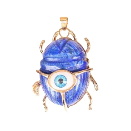 Lapis Lazuli Golden Beetle Eye Pendant Necklace 45CM Chain