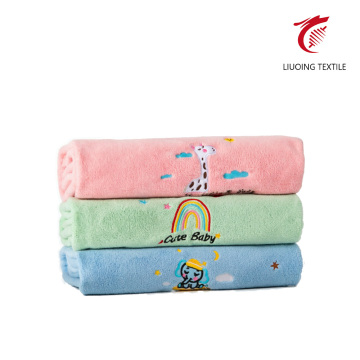 Coral Fleece Cartoon Embroidered Bath Towel