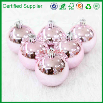 Wholesale indoor pink plastic shiny hanging Christmas balls