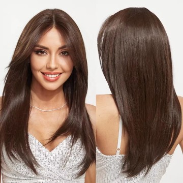 Ainizi 24 Inch Brown Synthetic Lace Front Wig for White Women
