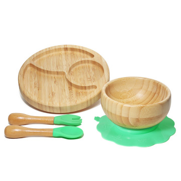 Baby Bamboo Feeding Supplies Set: Suction Plates, Bowls, and Spoon for Infants and Toddlers