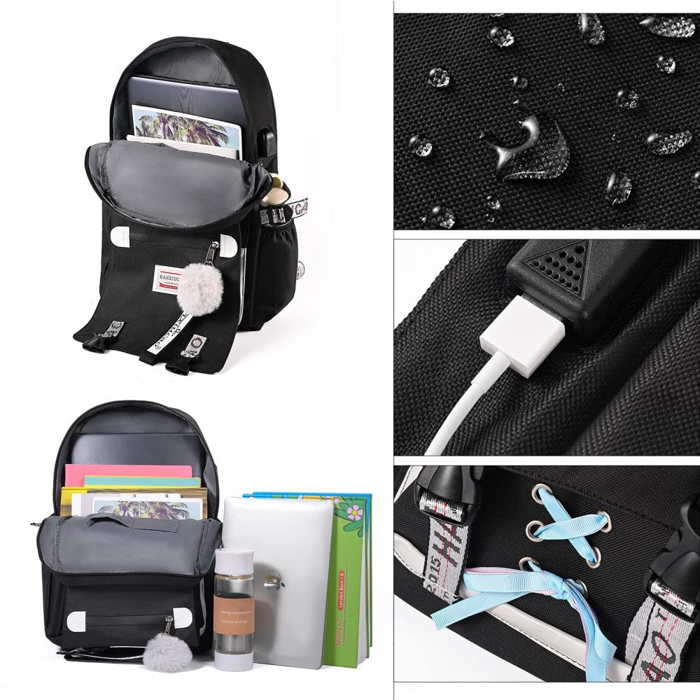 Kids Girls Female College Student Anti-Theft Schoolbag with USB Charging