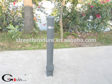 Matte grey powder coated steel road bollard in ground fixing
