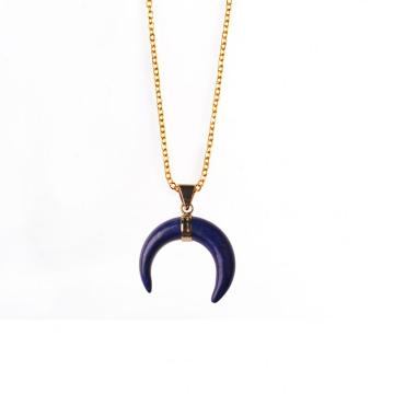 Gemstone Horns Necklace Healing Crystal Ox Horn Pendant Adjustable Natural Gemstone Necklace Reiki Quartz Jewelry for Men Women