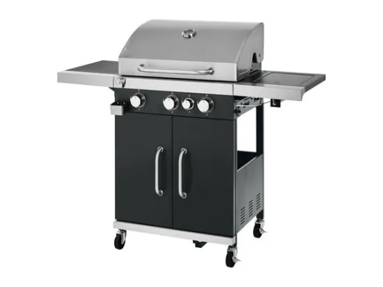 3 Burner Gas Grill with Side Burner and Hooks, Black