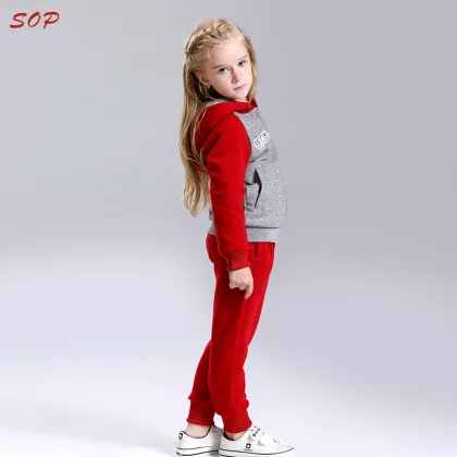 New fashion girls clothing set sweatshirt with hoody outfit winter children clothing set