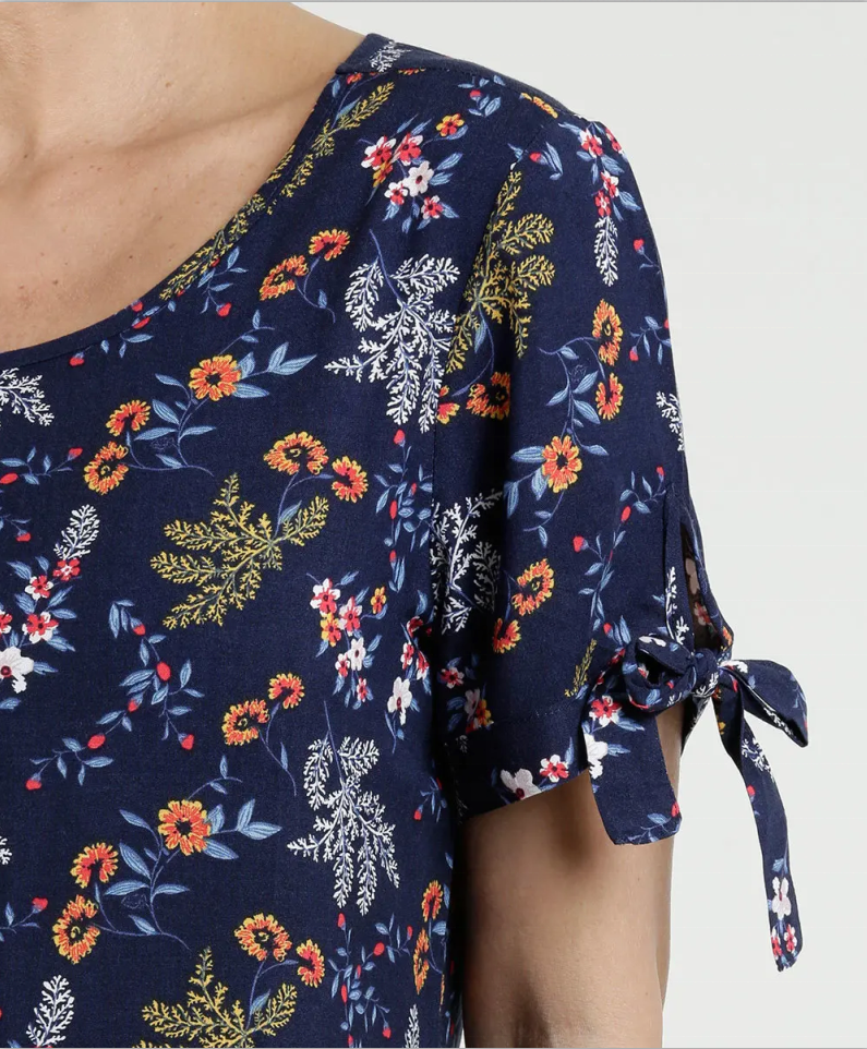 FloralsTop Sommer Kurzarm Bluse mit O-Ausschnitt und Print