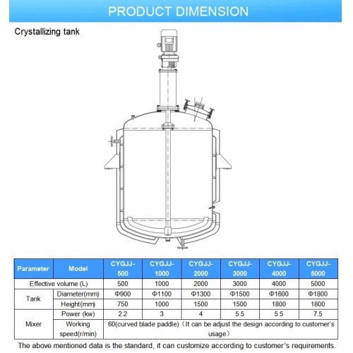 Réservoir de cristallisation en acier inoxydable