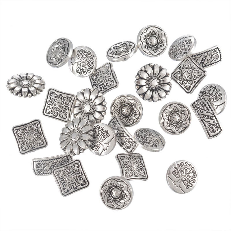 Mixed Silver Flower Buttons