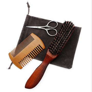 Wooden Boar Bristle Beard Brush Grooming Kit for Men