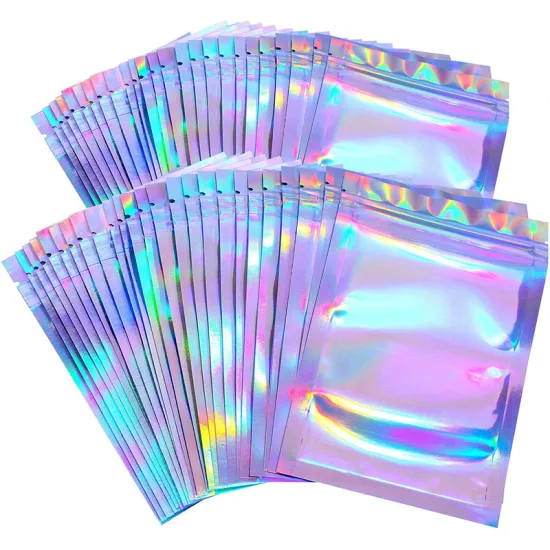 Wholesale Holographic Mylar Zipper Foil Bags - Food Storage Smell-Proof Pouches with Clear Window