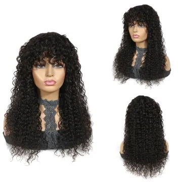 X-TRESS Kinky Straight Human Hair Wigs With Bangs For Black Women Natural Color Full Machine Made Wig Brazilian hair wig
