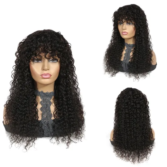 X-TRESS Kinky Straight Human Hair Wigs With Bangs For Black Women Natural Color Full Machine Made Wig Brazilian hair wig
