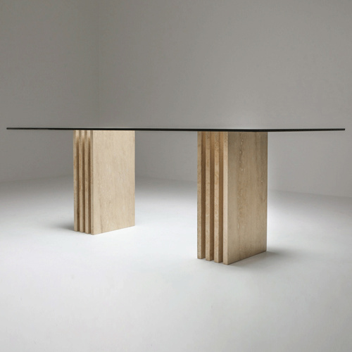 Nordic Beige Travertine Stone Dining Table
