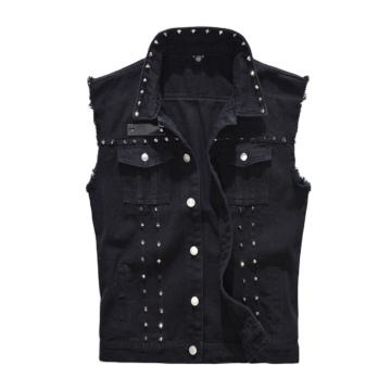 Punk Rock Rivet Cowboy Black Jeans Waistcoat - Men's Denim Vest Fashion