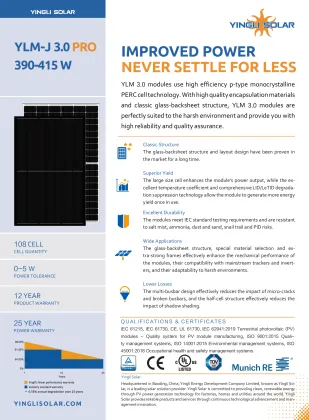 Yingli Solar Panel 410W 108CELL 182PERC YLM-J 3.0 PRO PV Module