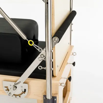 White Full Trapeze Combination Pilates Studio with Wood Pilates Reformers and Cadillac