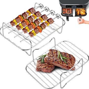 Custom Accessories for Air Fryer Double Basket: Stainless Steel Grill and Steam Racks