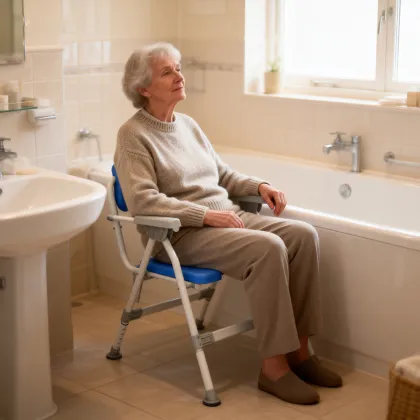 Height-Adjustable Flip Shower Chair in Blue