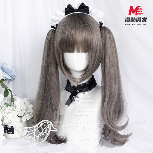 Linda cola de caballo doble estilo split gris lino