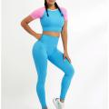 Top feminino de corte sem costura e legging para ioga