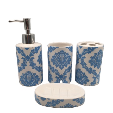 Ceramic Bathroom Accessory Set - 4 PCS Dispenser, Tumbler, Toothbrush Holder, Soap Dish