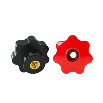 Seven-Star Black Red Bakelite Knob with Brass Stainless Steel Threaded Through-Hole Lobe Handle