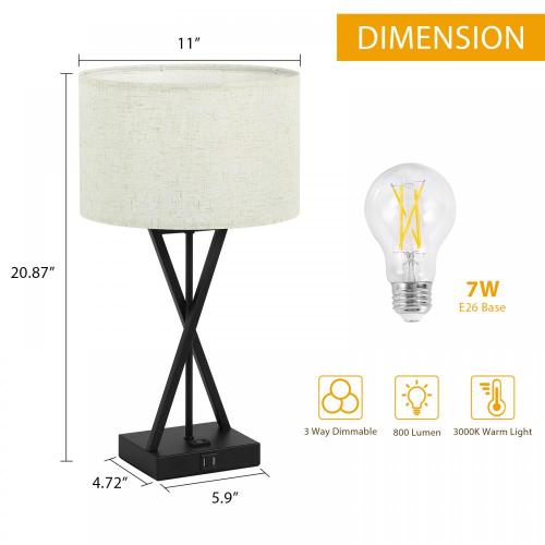 Modern 3 Way Dimmable X Shaped Bedside Lamps