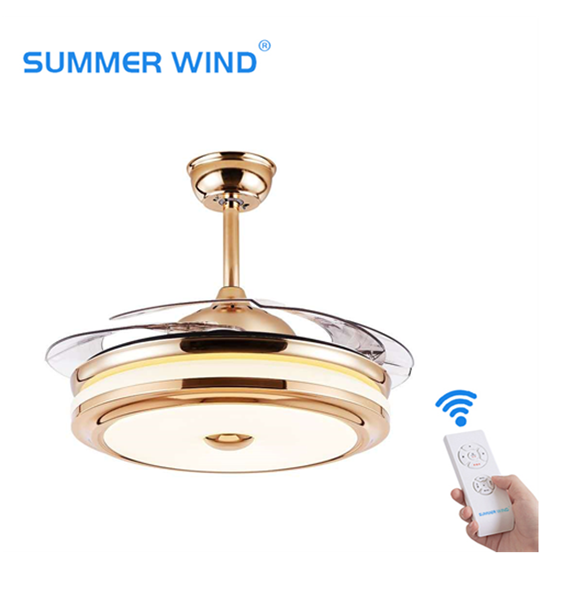 Ventilador de teto invisível dourado com luz