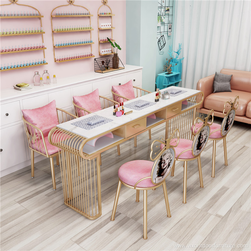 Best Price Modern Style Beauty Salon Furniture Velvet Marble Salon Nail Manicure Table