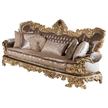 European French Style Villa Fabric Sofa with Solid Wood Carving for Large Living Room