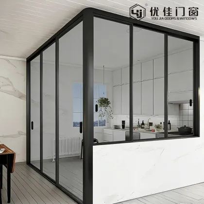 Corner Glass Room Divider with Sliding Doors
