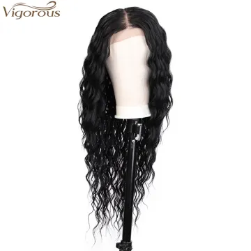 Vigorous Top Quality Lace Front Wigs Long Water Wavy Synthetic Wigs for Black Women Middle Part Black Wigs Heat Resistant Fiber